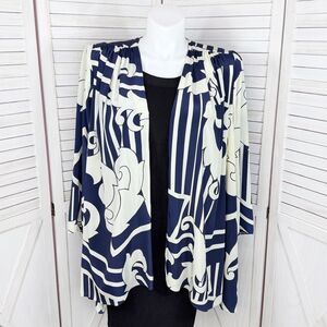 Siasia Vintage Patterned Kimono Cardigan Topper Jacket Blue White Large